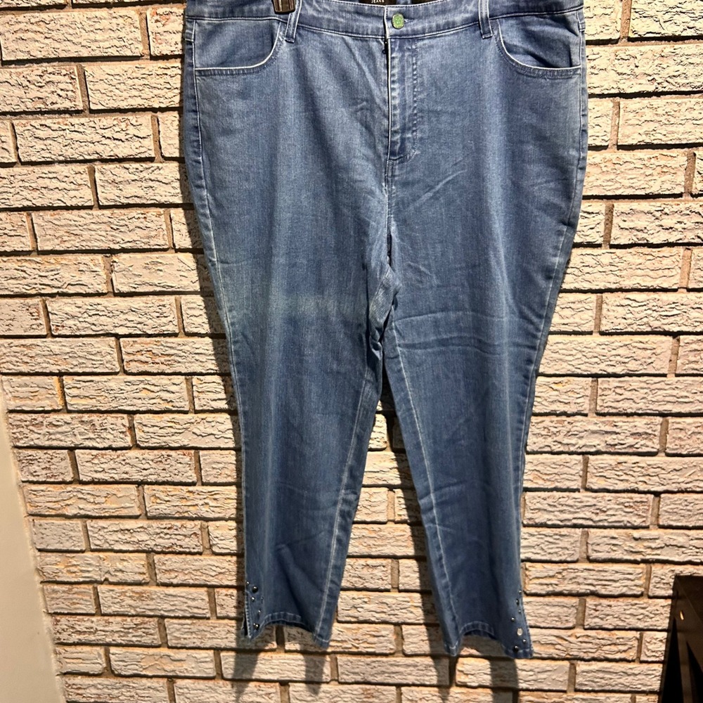 Susan Graver Jeans Womens 20W Blue Straight Leg Studded Hem Embellished Denim